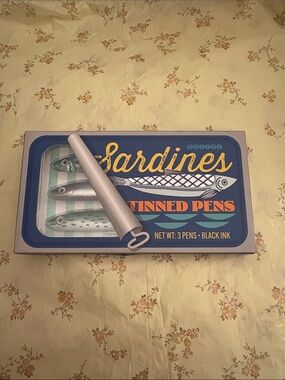 Sardines Tinned Pen Set - Blue Decorative Desk Pens (3-Pack)